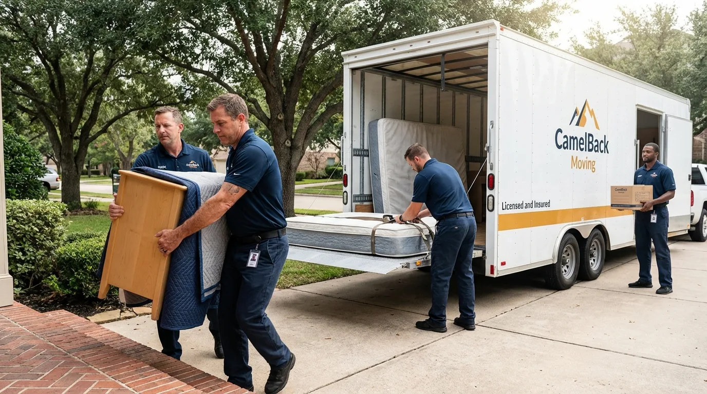 Crew loading residential truck for cross-state move from Harrisonville, MO