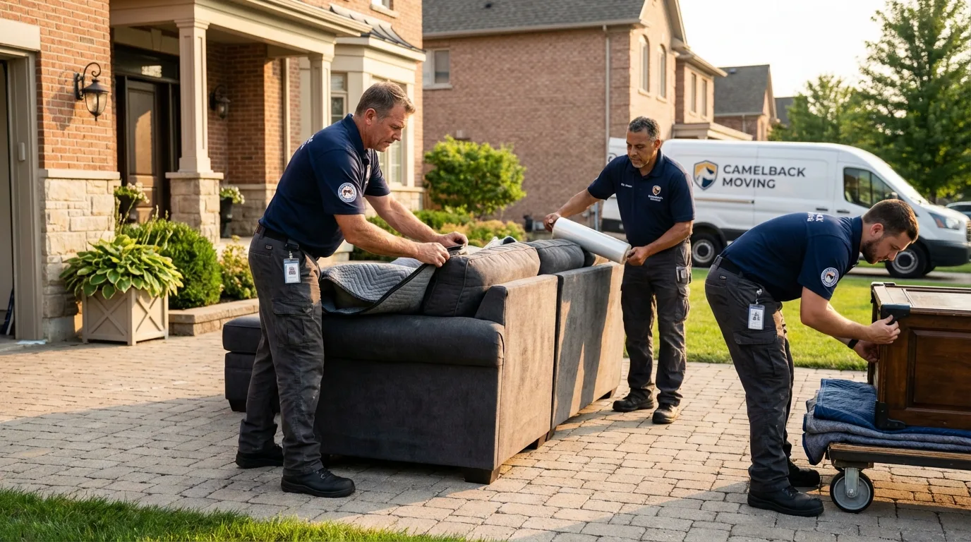 Large estate moving crew wrapping furniture in Harrisonville, MO