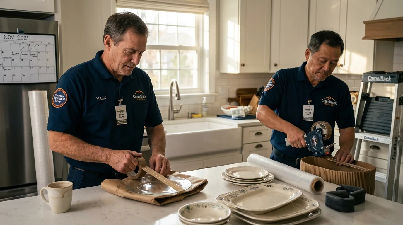 Professional crew packing kitchen dishware in Harrisonville, MO